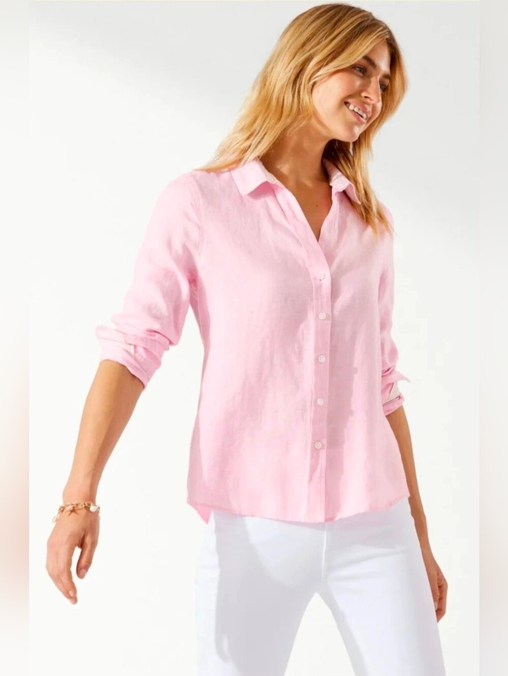Tommy Bahama Women's Coastalina 100%  Linen Shirt In Bikini/Light Pink Sz XL